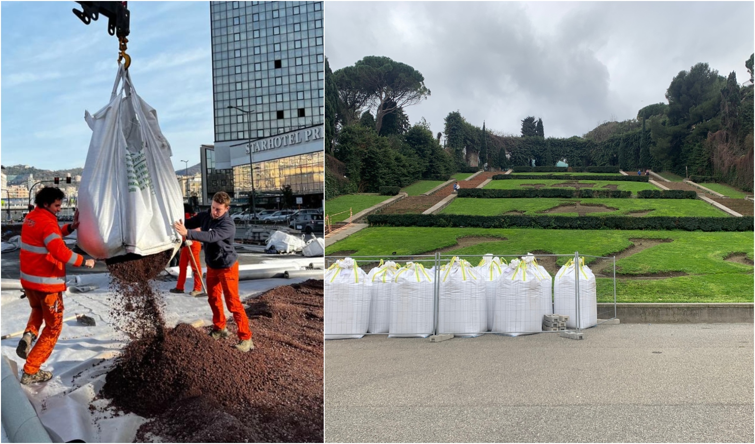 Genova, Caravelle e aiuole tra infestanti e nuova terra: 