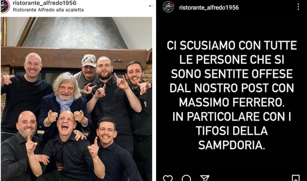Sampdoria, rivolta social contro il ristorante che ospita Ferrero