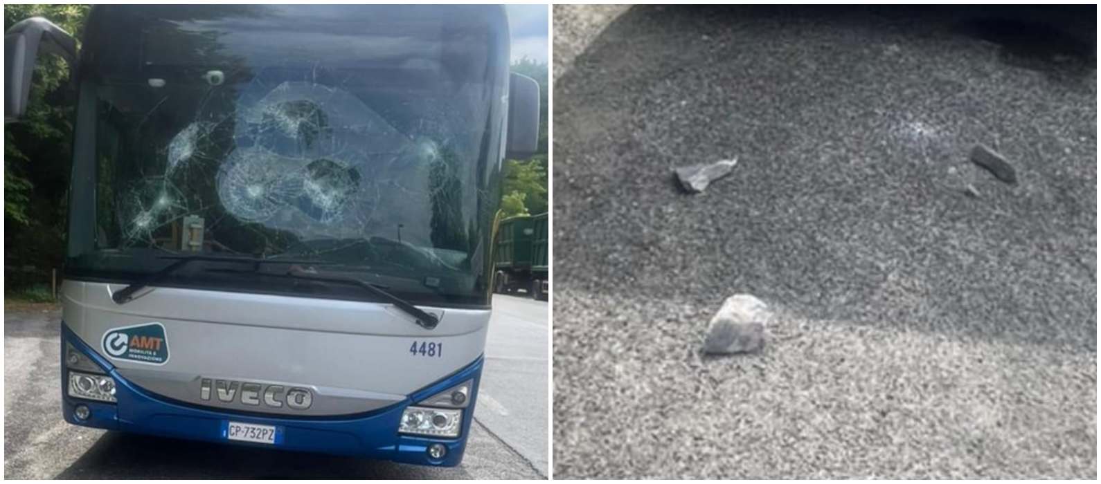 Sassate contro un autobus Amt, parabrezza in frantumi: autista illeso