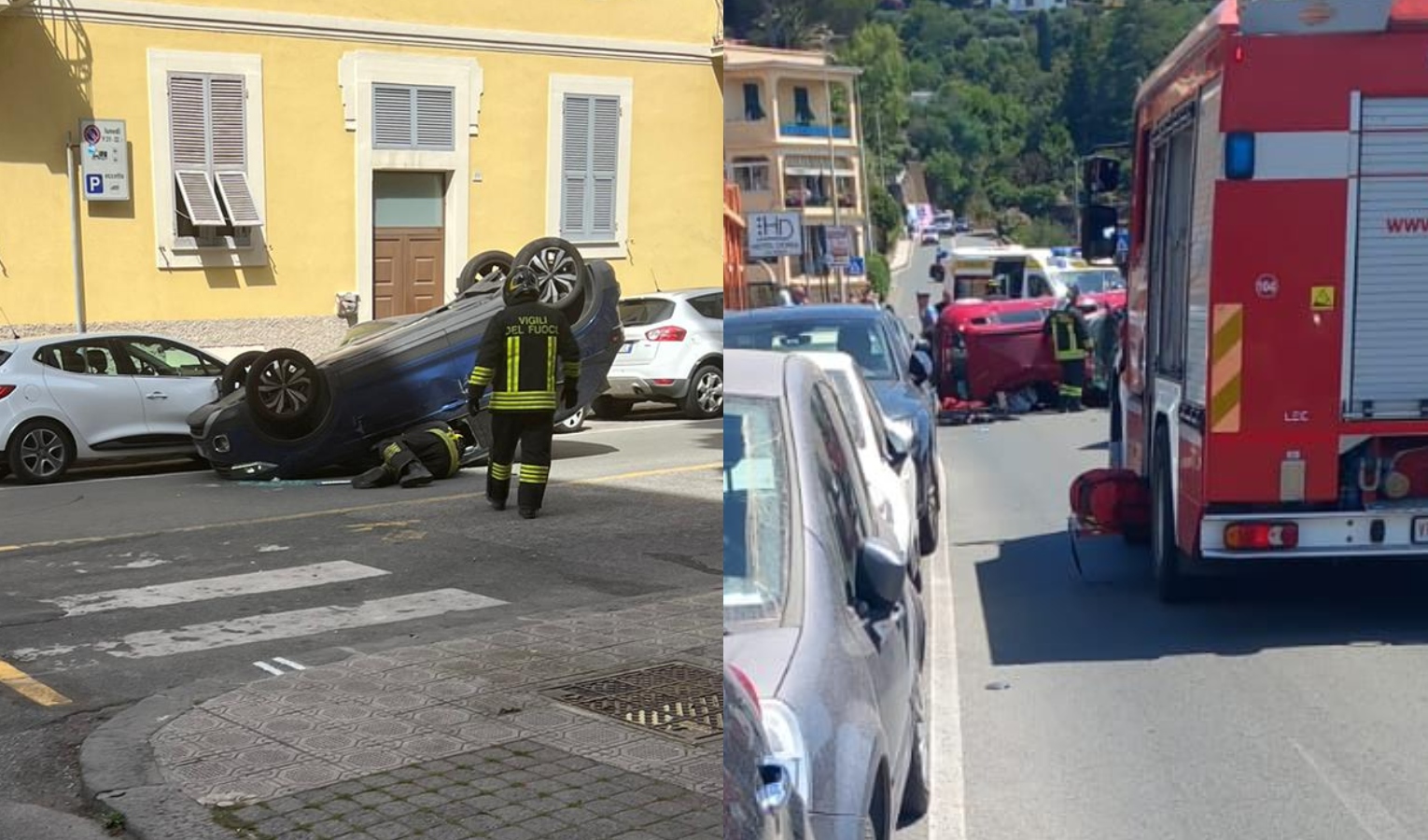 Sabato nero nel Tigullio, tre incidenti con auto ribaltate: cinque ricoveri