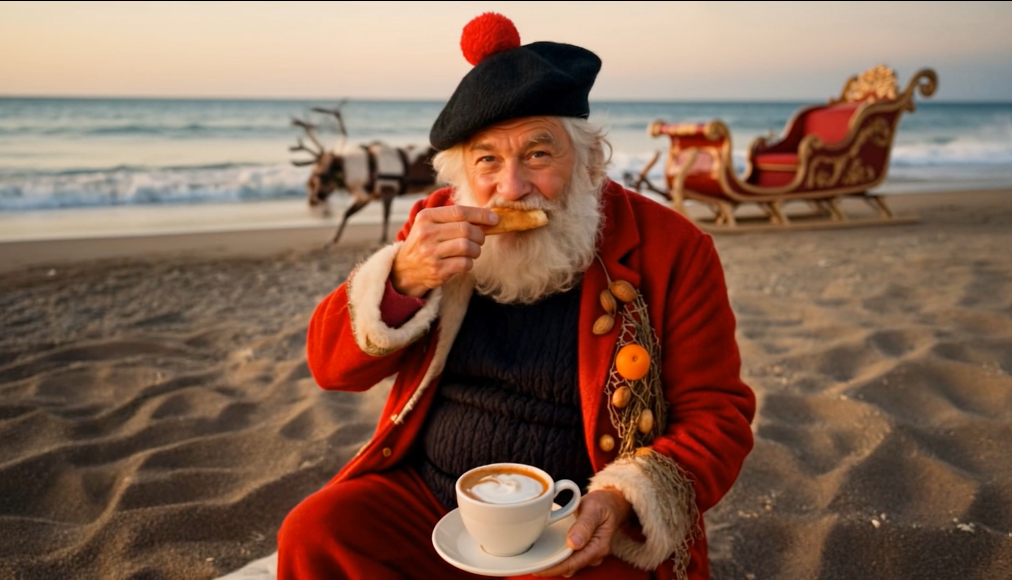 Babbo Natale puccia la focaccia nel cappuccino, gli auguri di Regione Liguria - Il video