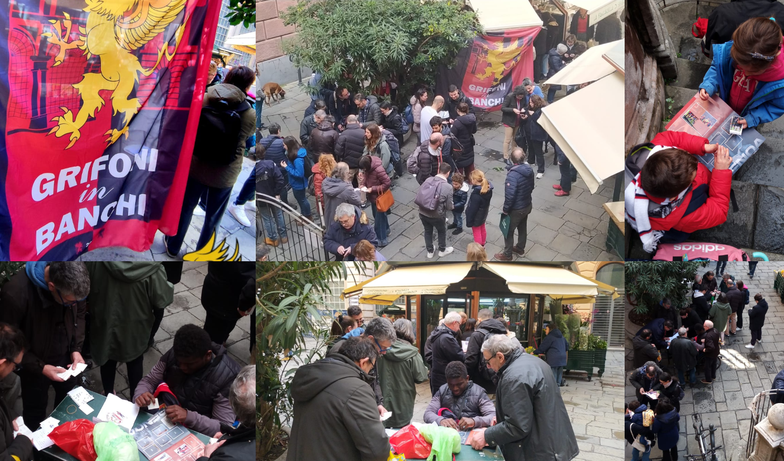 Tifosi in piazza Banchi per scambiarsi le figurine del Genoa