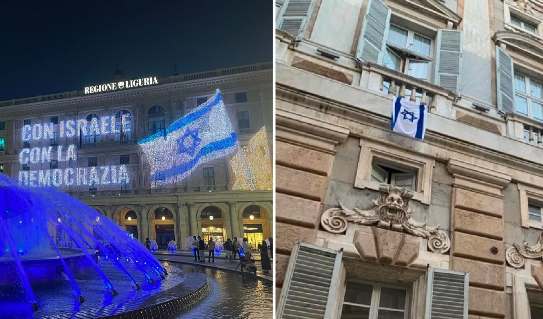 Genova, bandiera di Israele sulla facciata di Tursi. Illuminato il palazzo della Regione