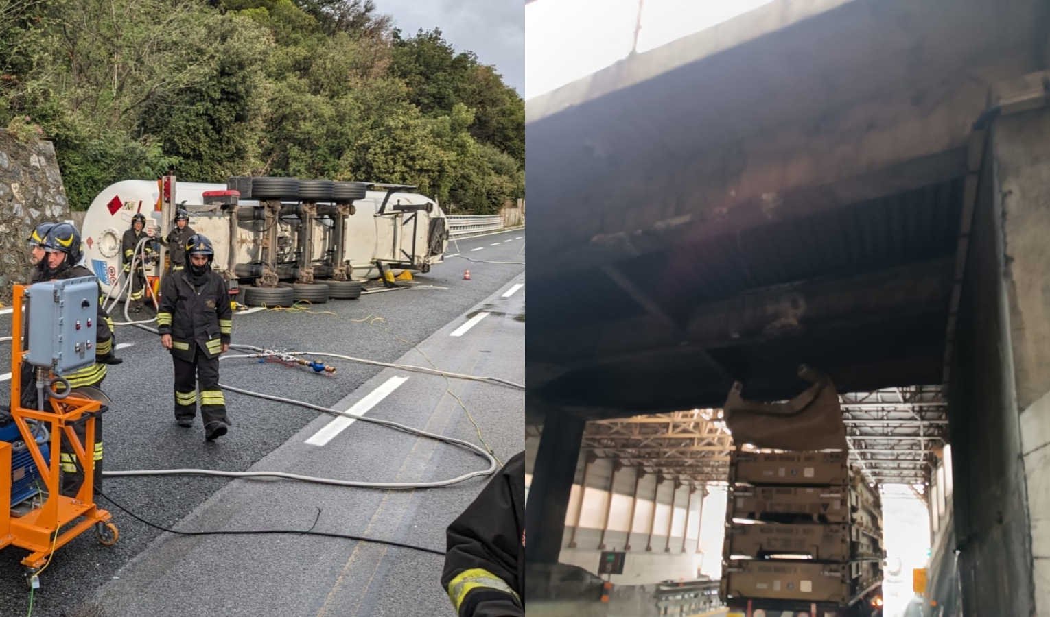 Cisterna Gpl si rovescia e tir danneggia galleria: giornata d'inferno sulle autostrade della Liguria