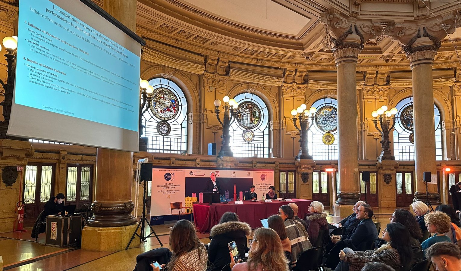 Una fase del convegno sulla corretta alimentazione organizzata dalla Camera di Commercio di Genova 