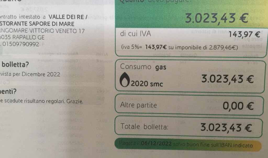 Caro bollette, + 330 % in un mese di gas per un ristoratore: 