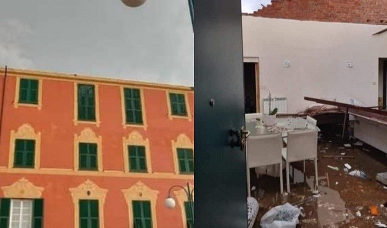 Maltempo, tromba d'aria scoperchia i tetti di due palazzi a Chiavari