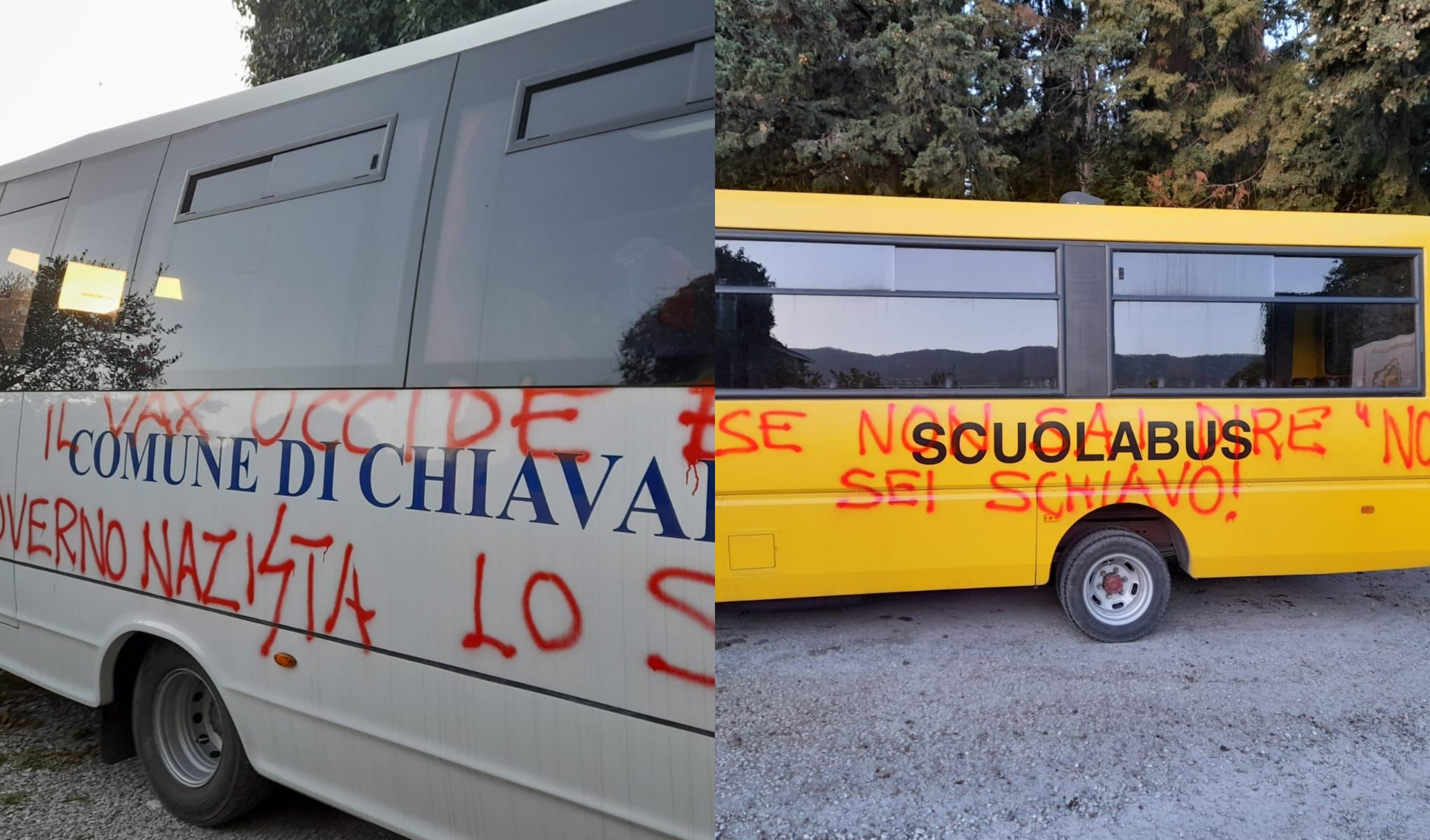 Chiavari, deturpati con scritte 'no-vax' cinque scuolabus