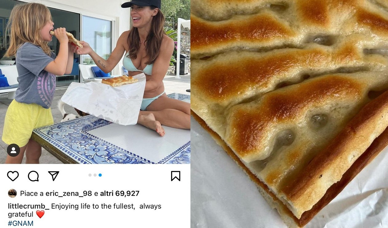 Elisabetta Canalis in Liguria, merenda a base di focaccia: 