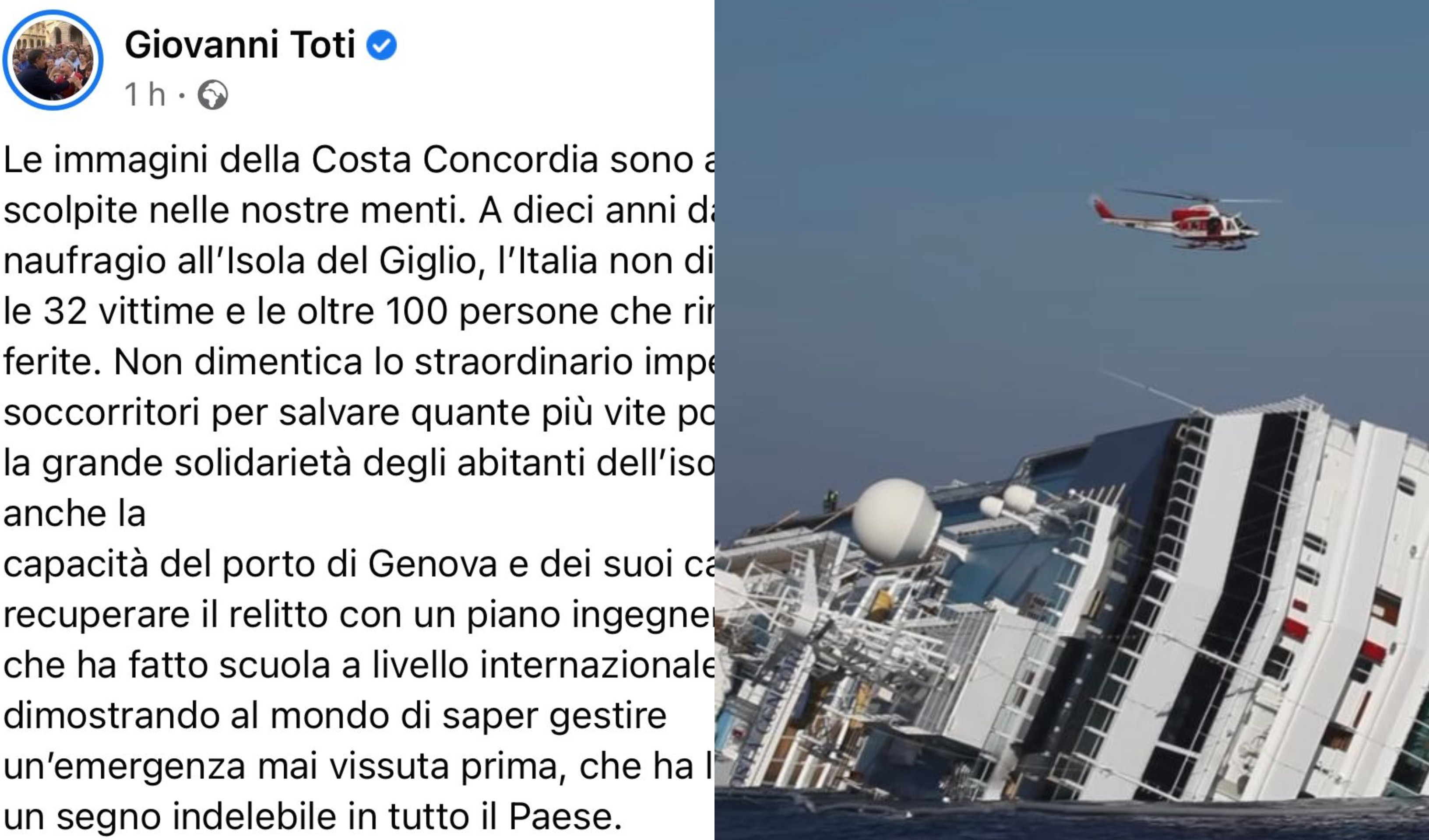Disastro Concordia, Toti: 