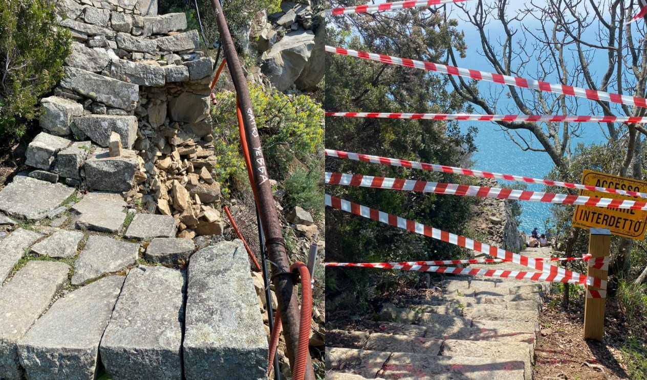 Franano gradini della scalinata di Monesteroli: percorso transennato