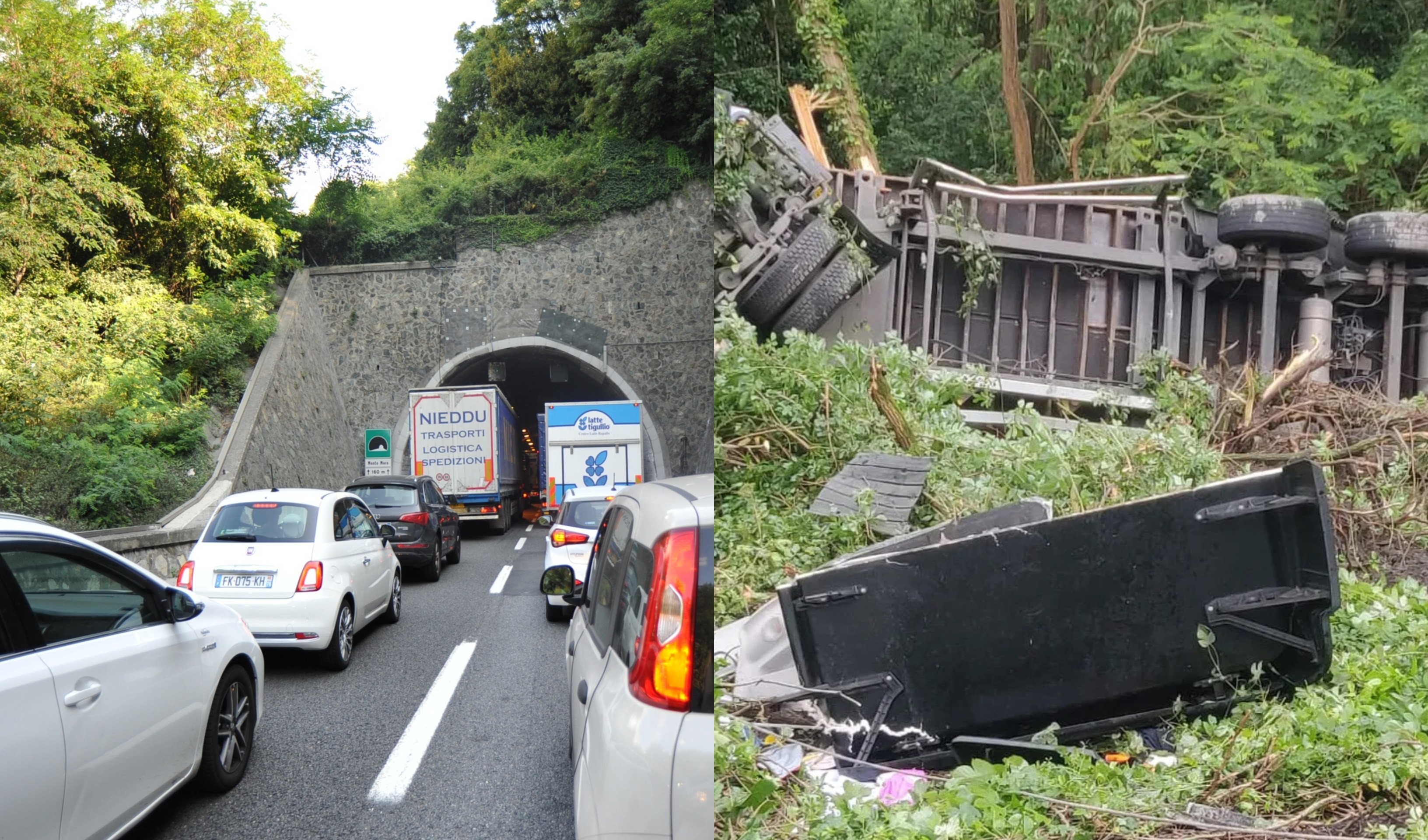 Camion in un dirupo, A7 a una corsia per senso di marcia per rimuoverlo