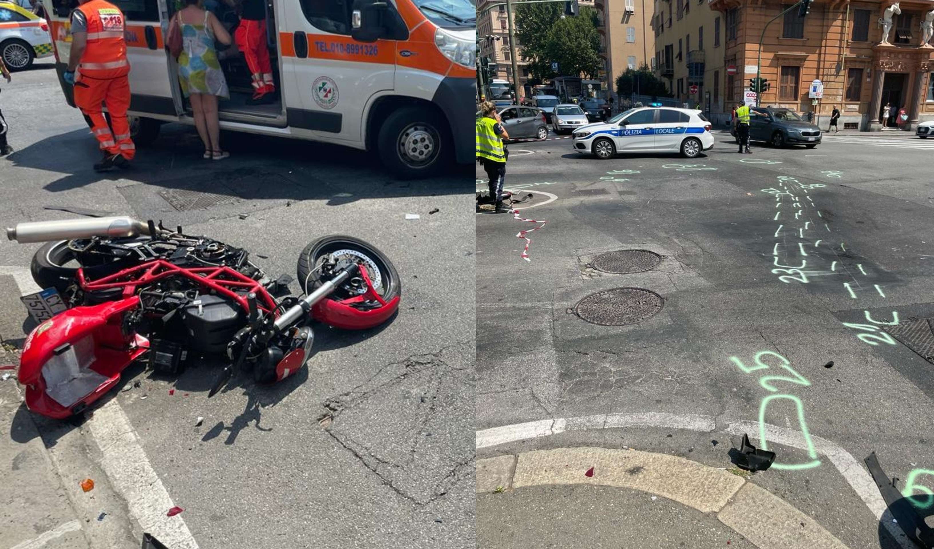 Genova, incidente alla Foce: coinvolti un ciclista e tre motociclisti