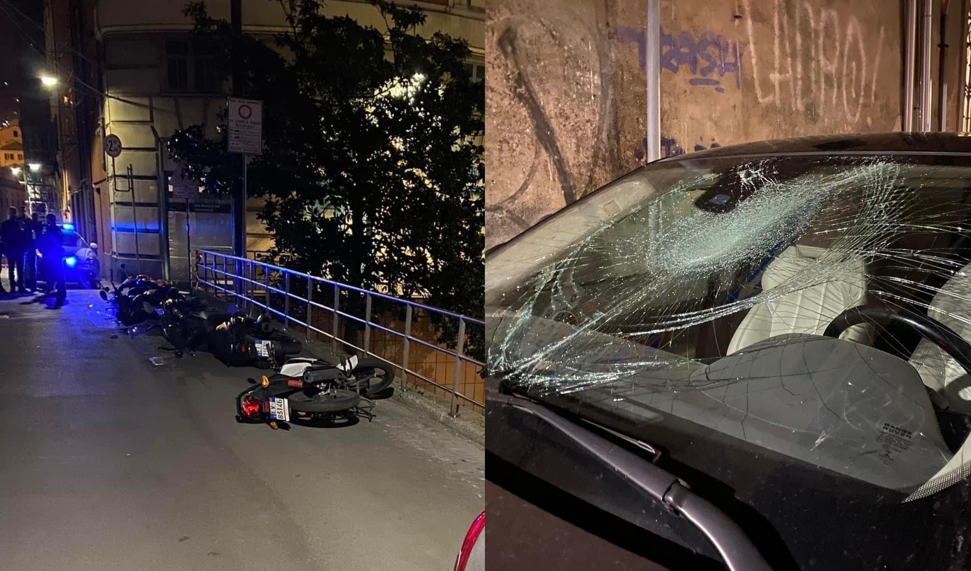 Genova, auto devastate e scooter a terra nella notte a Dinegro