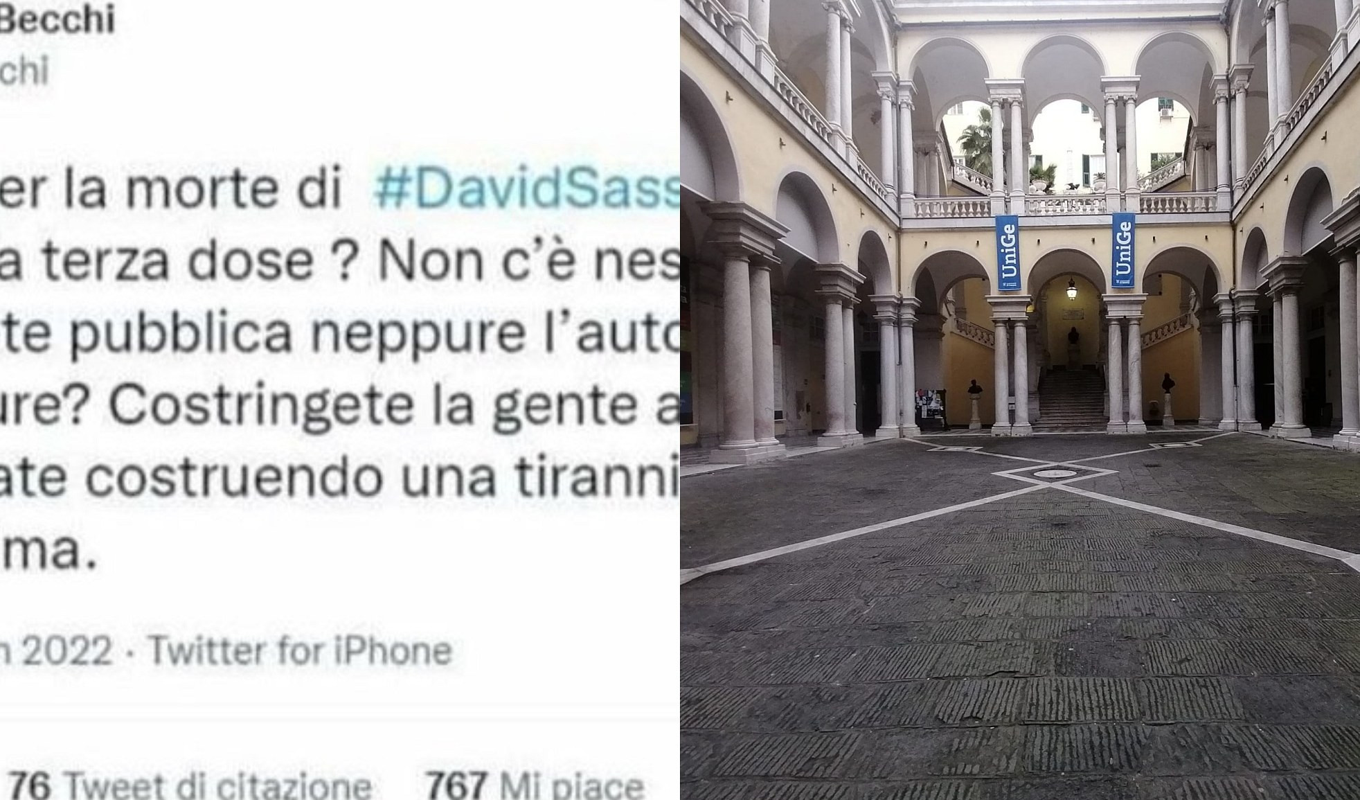 Becchi choc su Sassoli, lo sdegno dell'Università di Genova