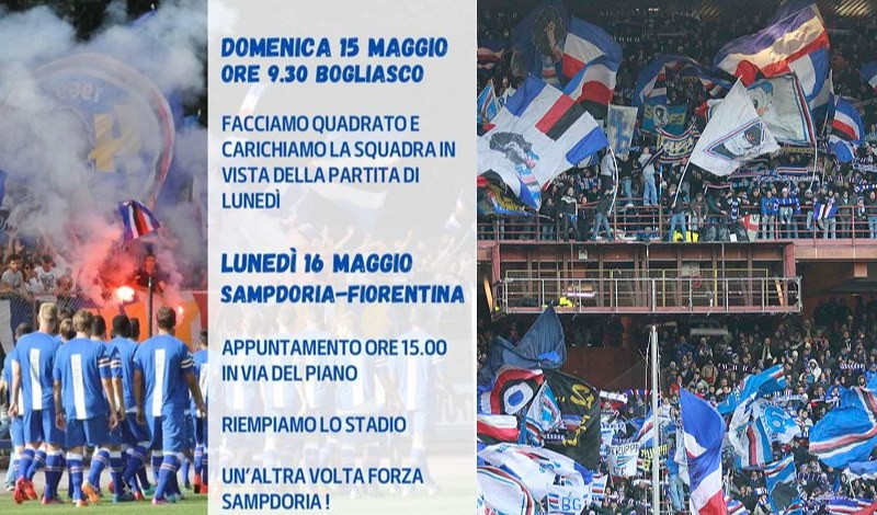 Sampdoria, gruppi della Sud domenica mattina a Bogliasco