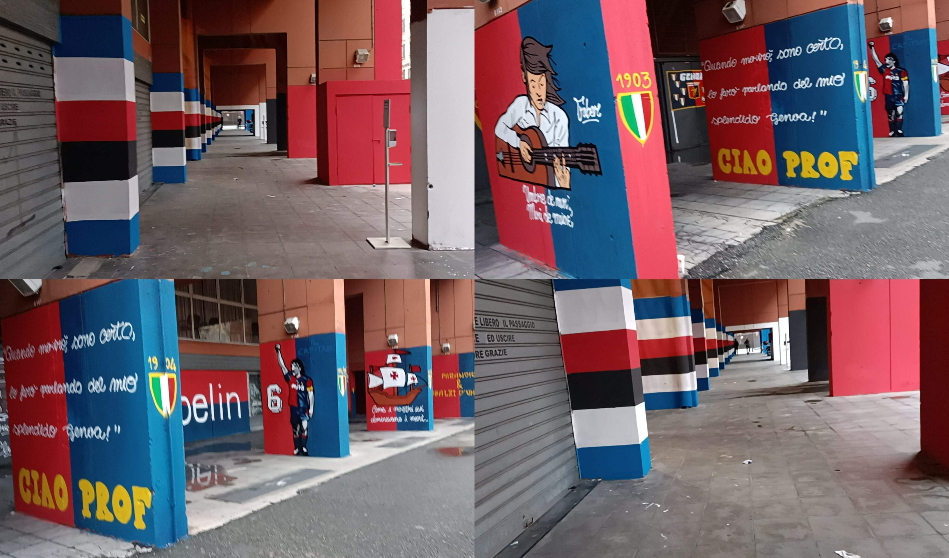 I murales di Genoa e Sampdoria allo stadio Ferraris