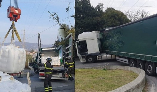 Genova, tir incastrato in un tornante: strada riaperta a Borzoli