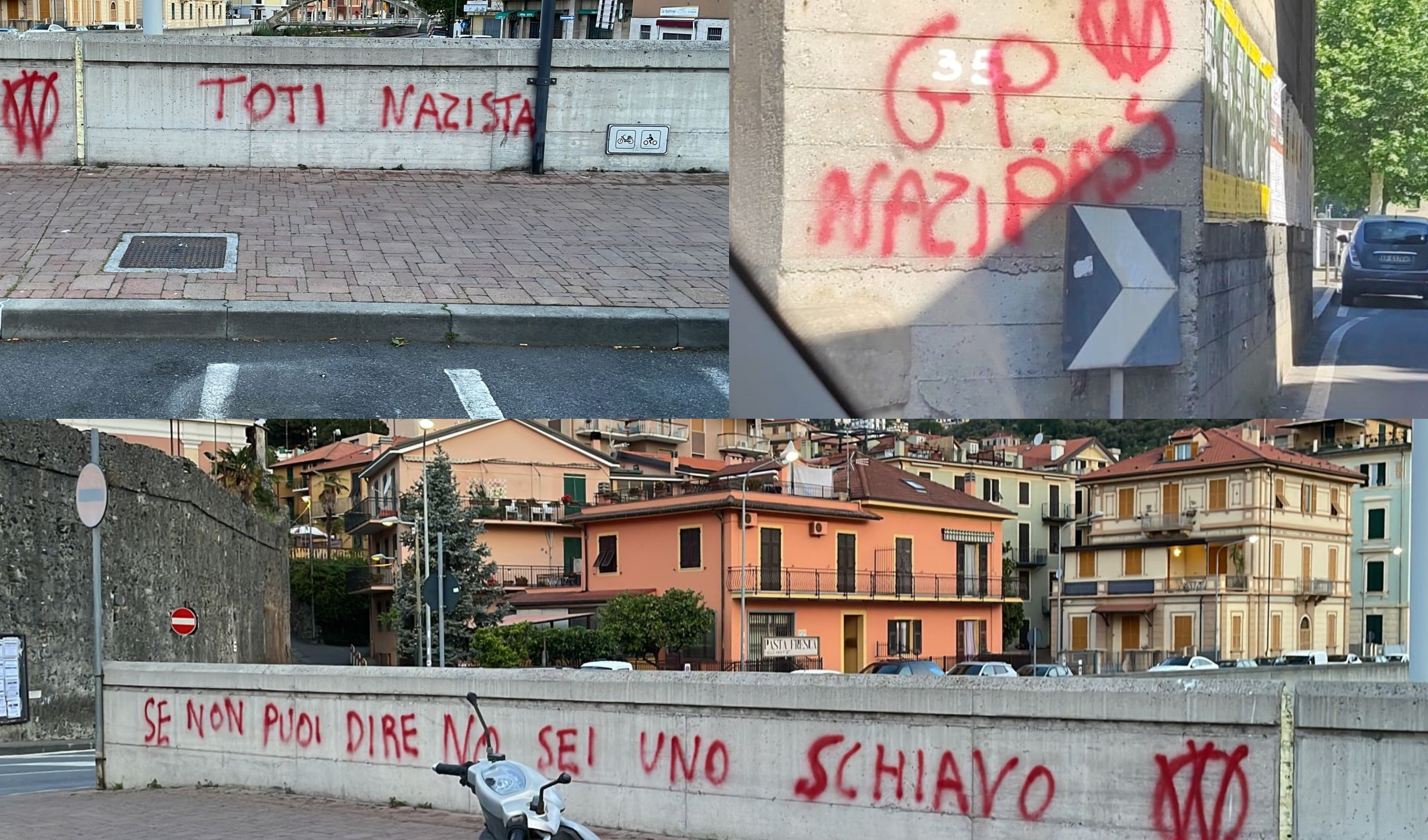 Insulti a Toti e scritte no Vax sui muri di Varazze, Bozzano: 