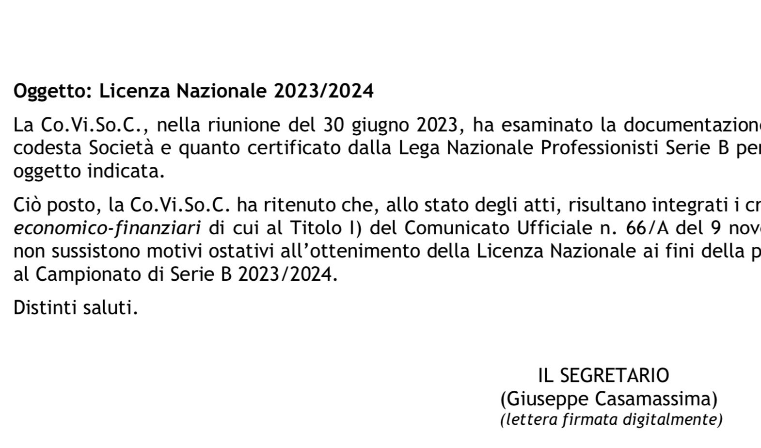 Sampdoria, ok della Covisoc all'iscrizione in B. Reggina e Lecco fuori