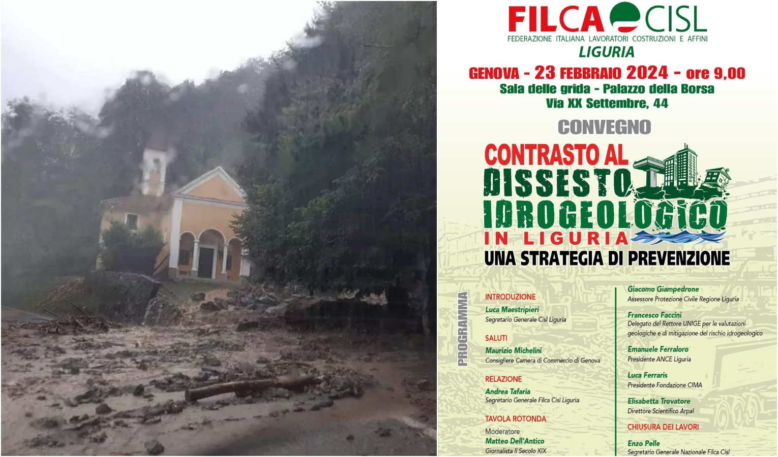 Convegno Filca Cisl sul contrasto al dissesto idrogeologico in Liguria