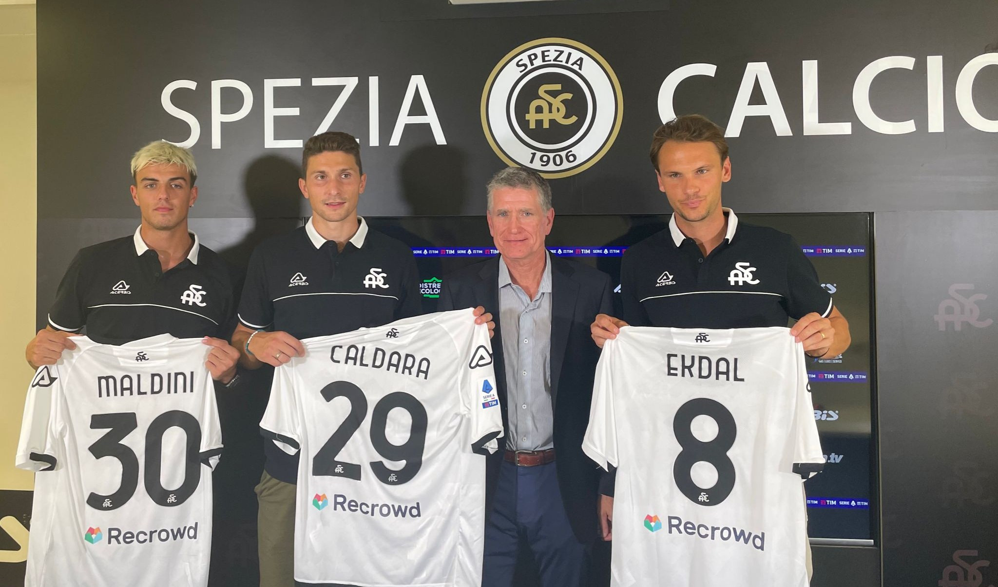 Spezia, presentati i nuovi acquisti Ekdal, Caldara e Maldini: 