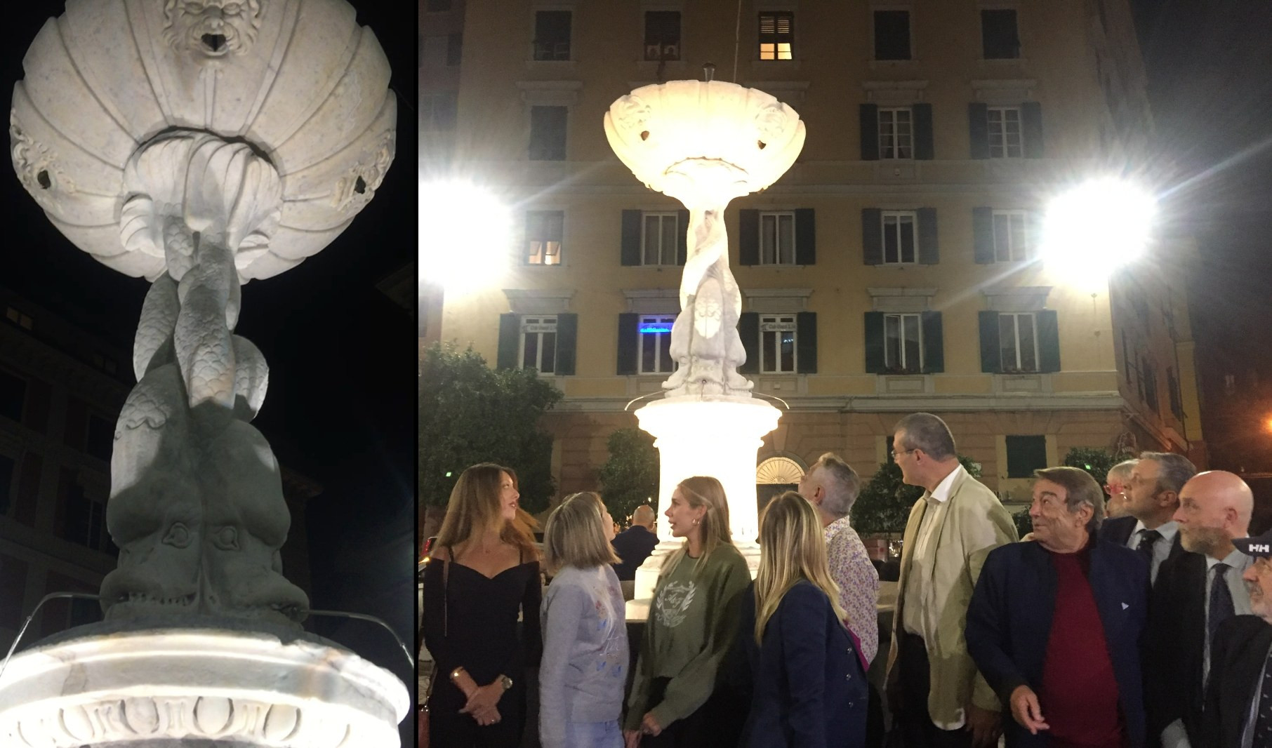 Rinasce piazza Marsala a Genova, restaurata e illuminata la fontana