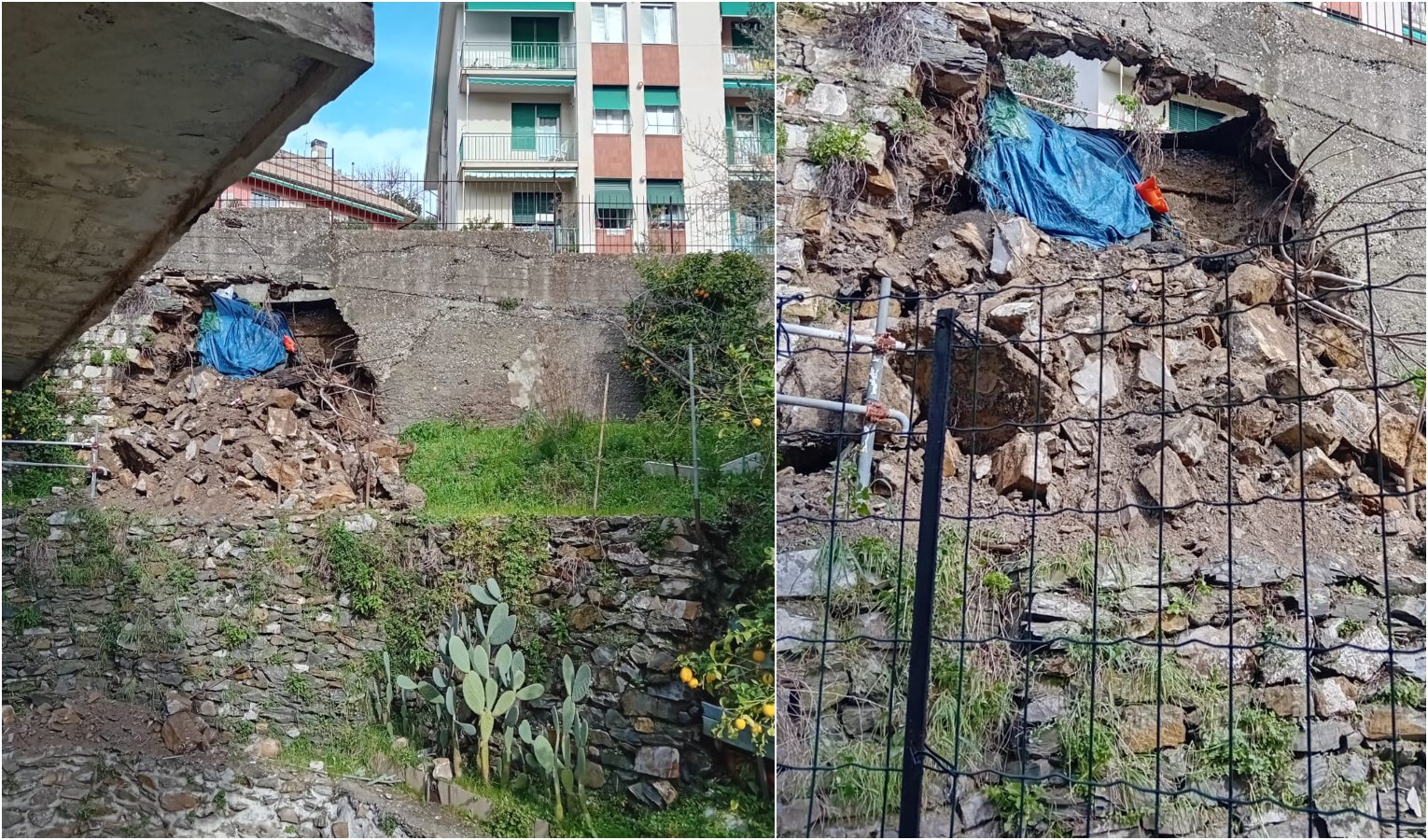 Genova, frana a San Fruttuoso: crolla strada e muraglione