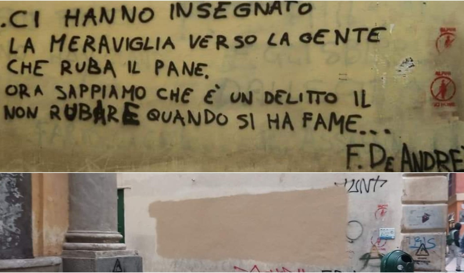 Via del Campo, indignazione e mistero per la frase di De Andrè cancellata