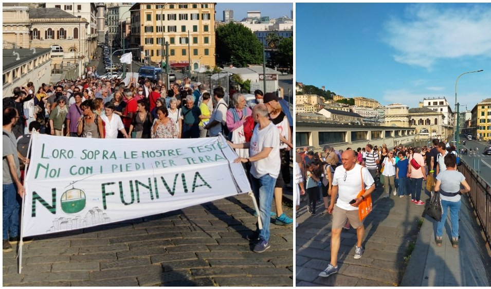 Genova, in 500 in piazza per dire no alla funivia del Lagaccio