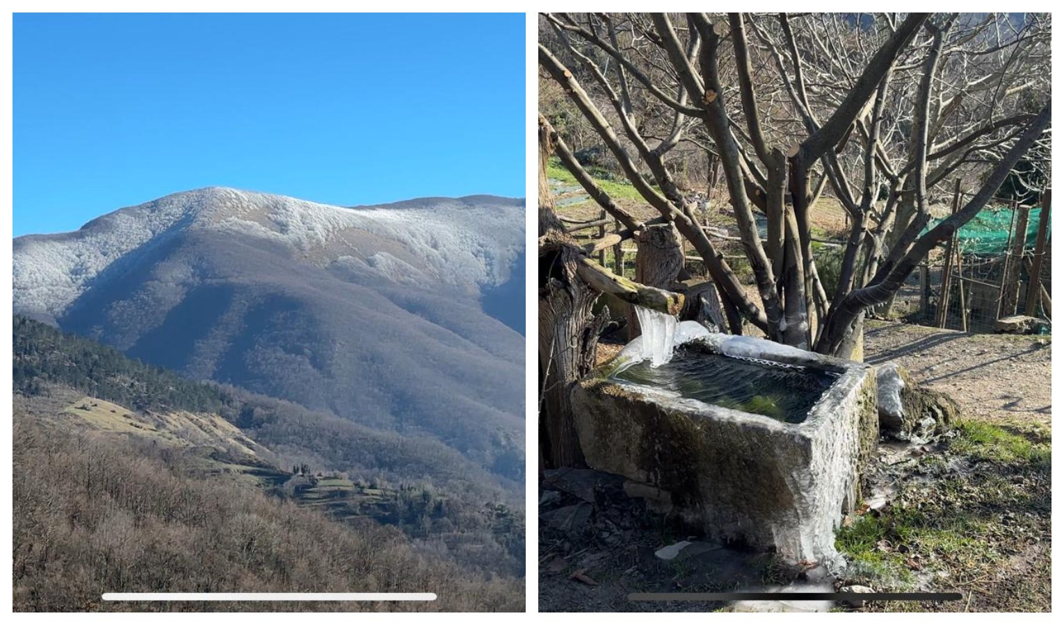 Un monte e una fontana gelata