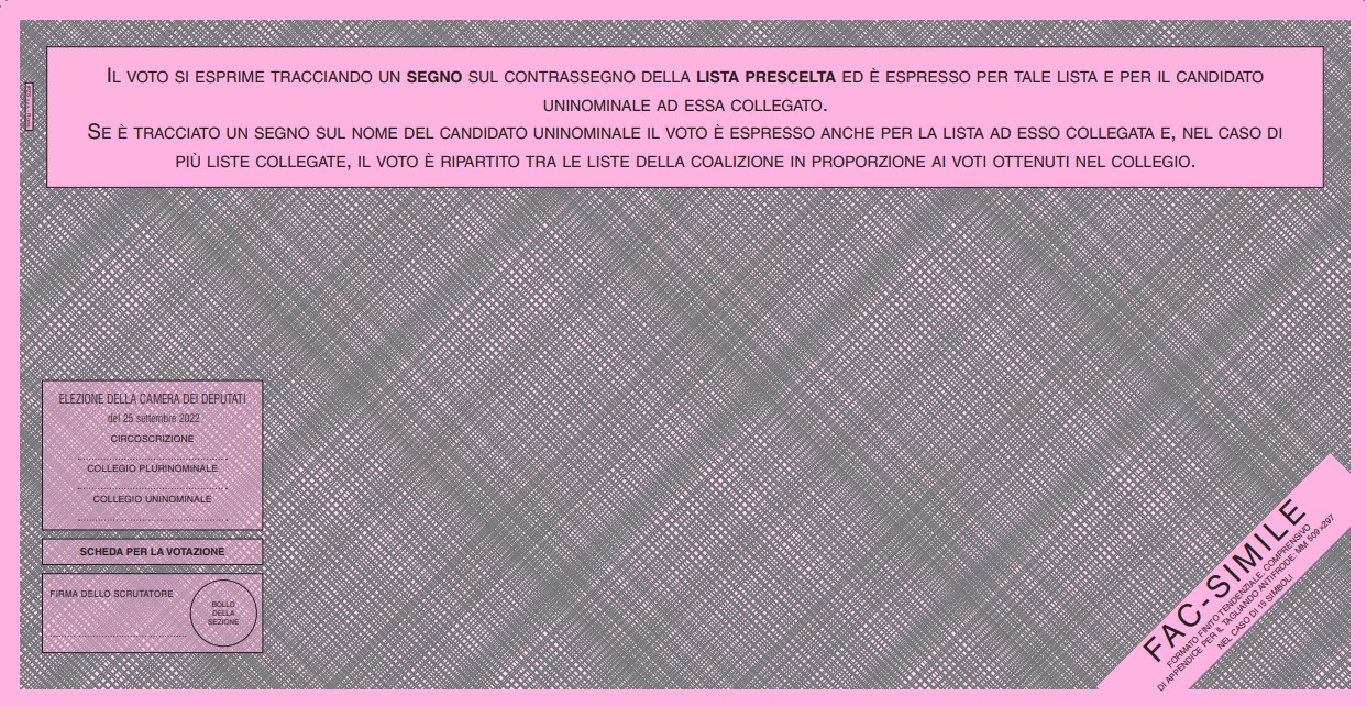 Scheda elettorale per la Camera dei Deputati - fac simile