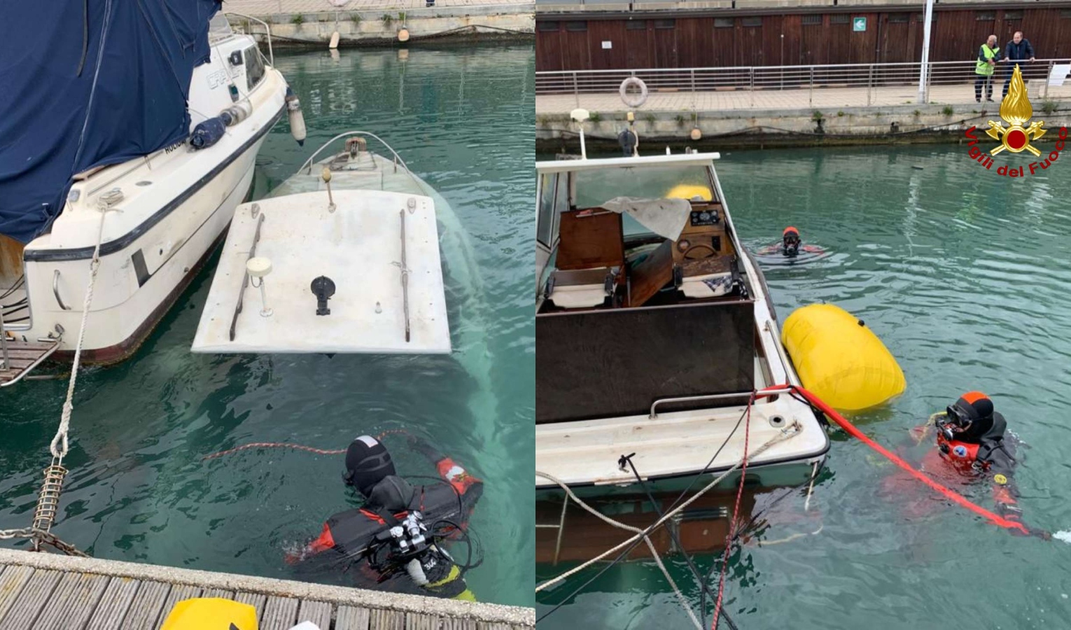 Porto di Pra', sommozzatori recuperano piccola imbarcazione
