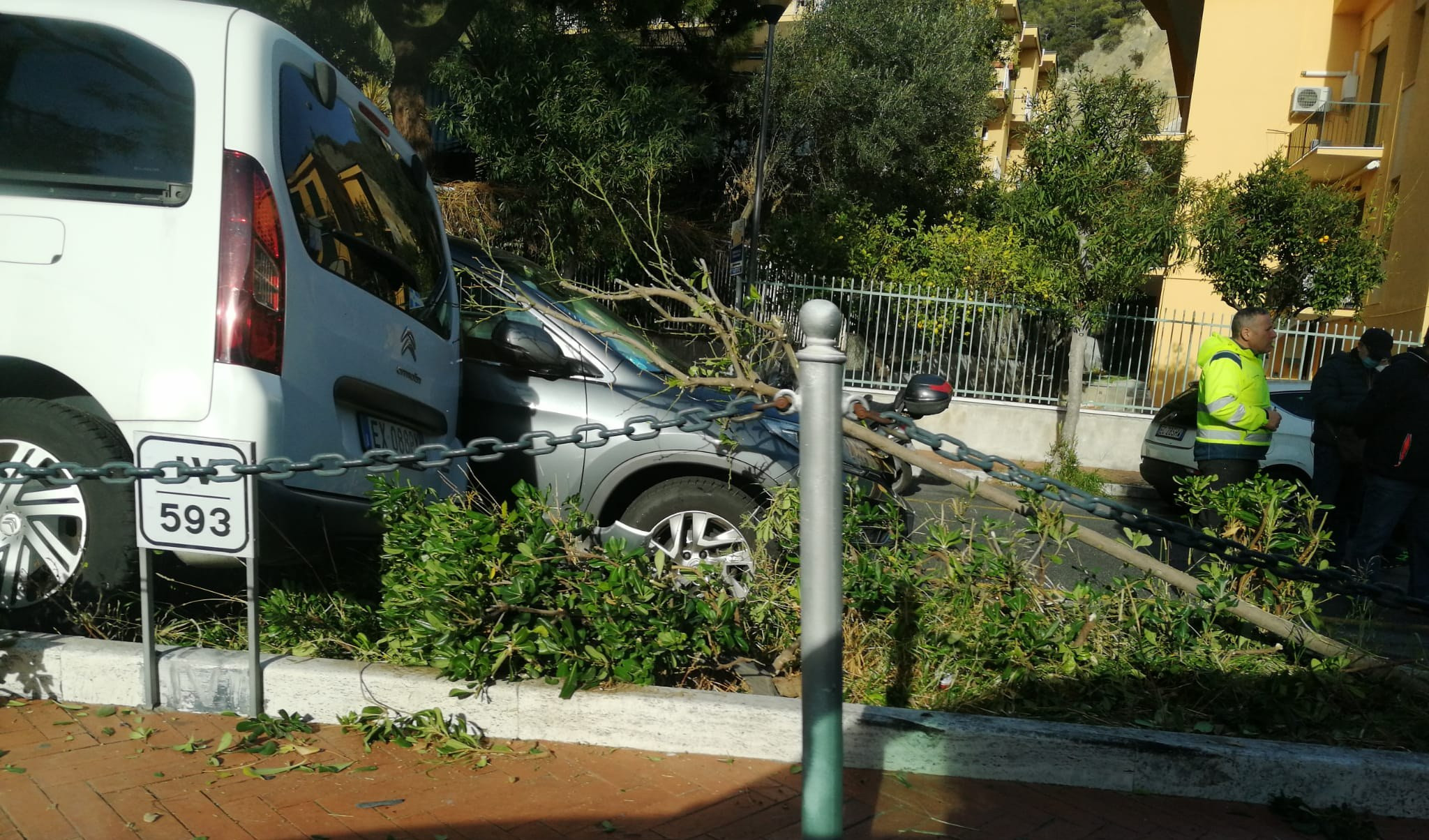 Incidente a Finale Ligure, auto finisce contro un albero