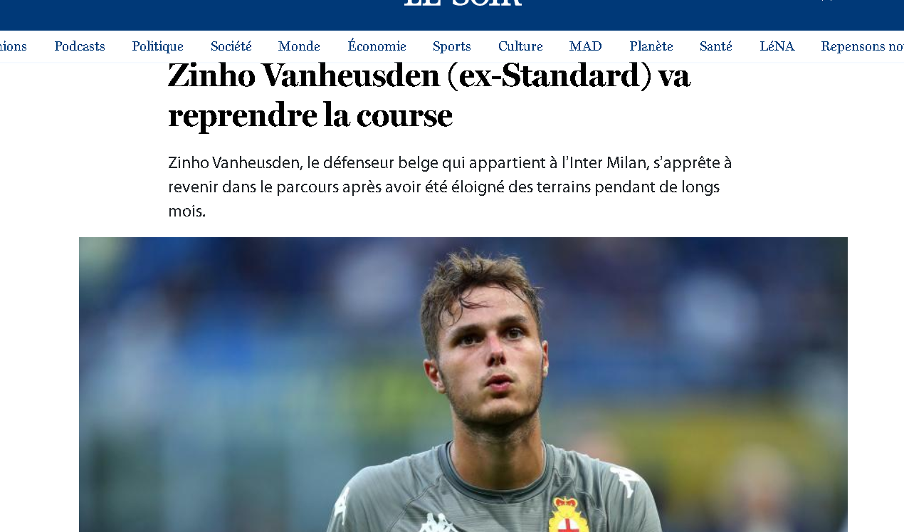 Zino Vanheusden in ritiro con l'Inter, che deciderà la sostituzione