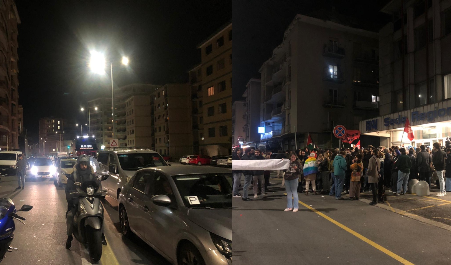 Manifestanti in Corso Europa, traffico bloccato in direzione levante