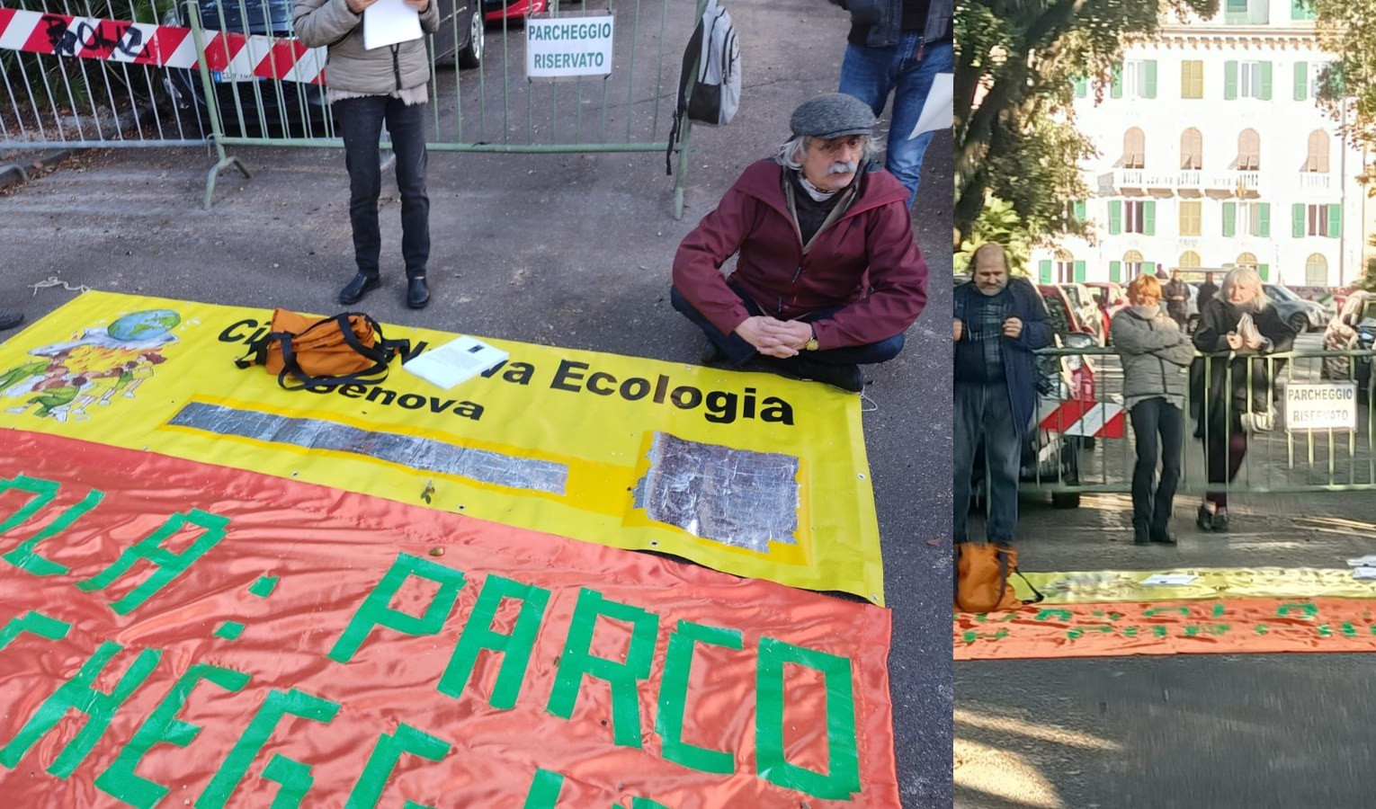 Ambientalisti bloccano posteggio del tribunale all'Acquasola