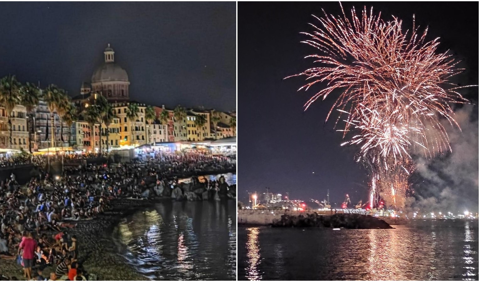 Genova, Pegli festeggia il mare: fuochi d'artificio e spiaggia piena di notte