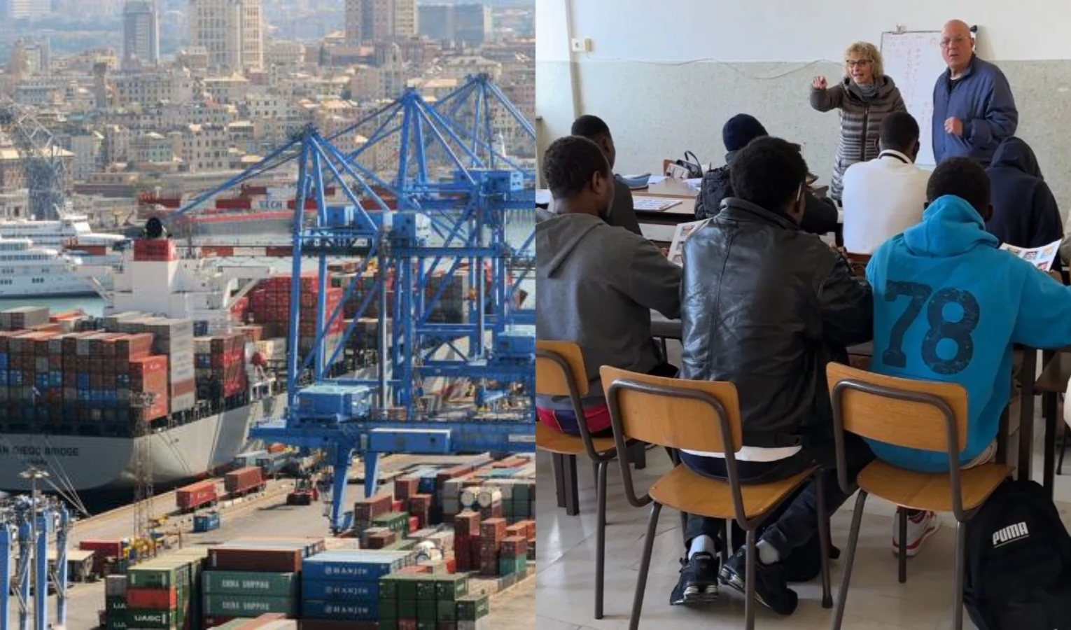 Una scuola di italiano per lavoratori extracomunitari al porto di Genova