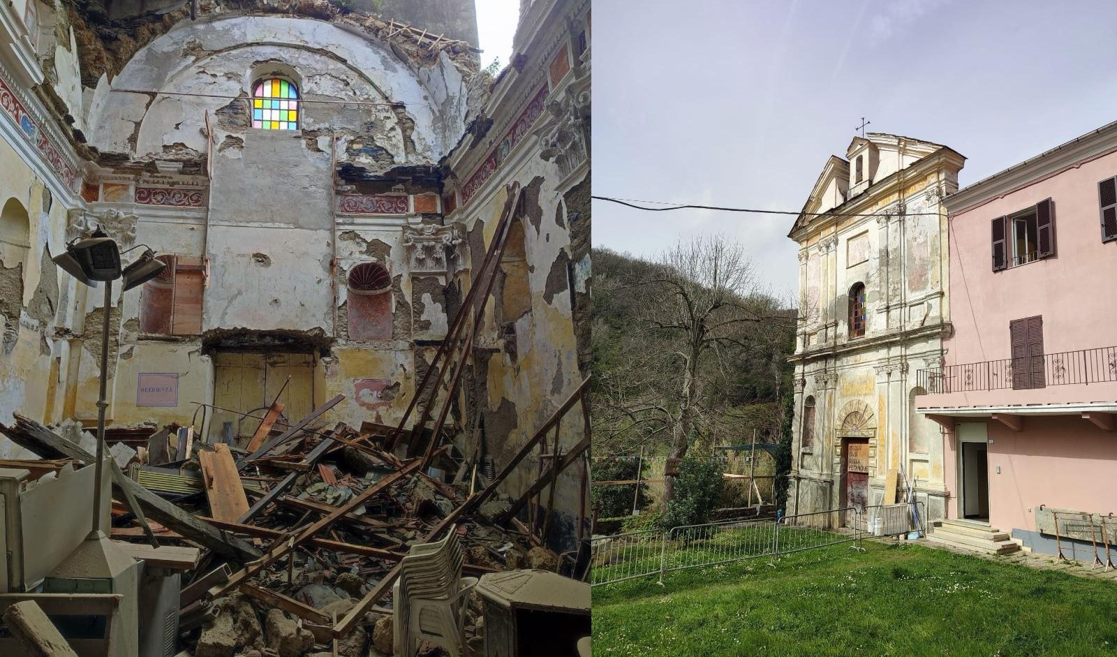 Prelà: crolla il tetto dell'oratorio Santa Maria Maddalena