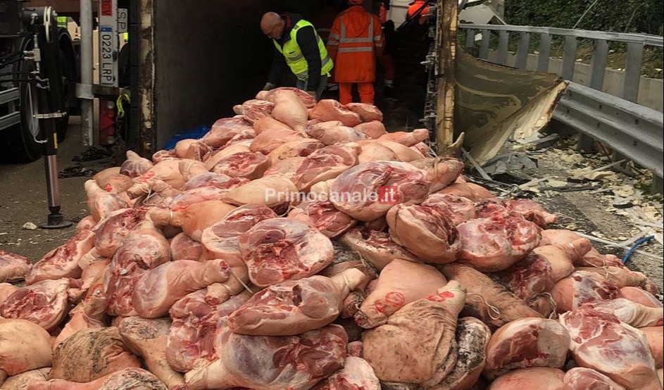 Genova, tir perde carico di prosciutti