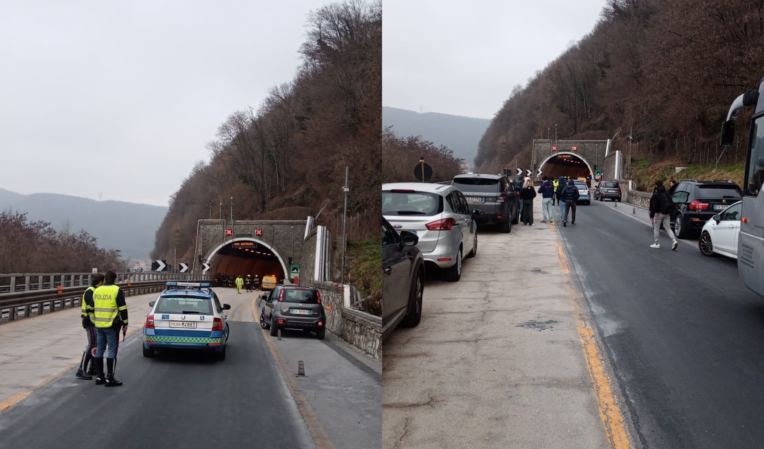 Caos autostrade, pullman di tifosi genoani prende fuoco in galleria