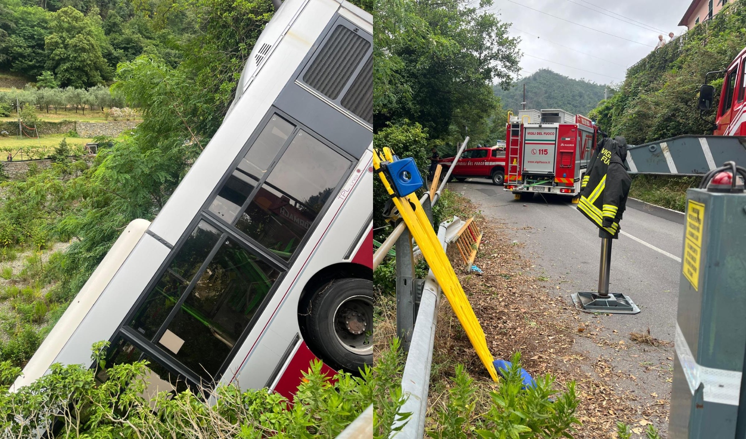 Savona, autobus Tpl nella scarpata: autista estratto dai pompieri