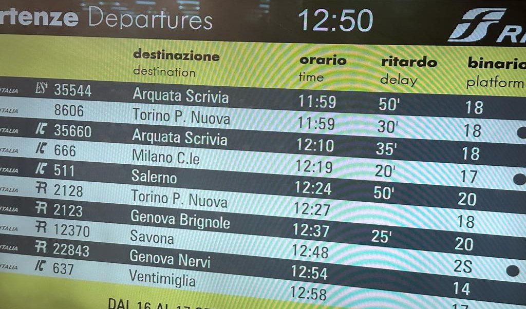 Treni, problemi tecnici a Ronco Scrivia: forti ritardi verso Milano e Torino