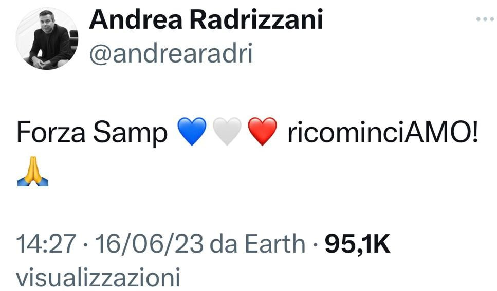 Sampdoria, il primo tweet dell'era Radrizzani: 