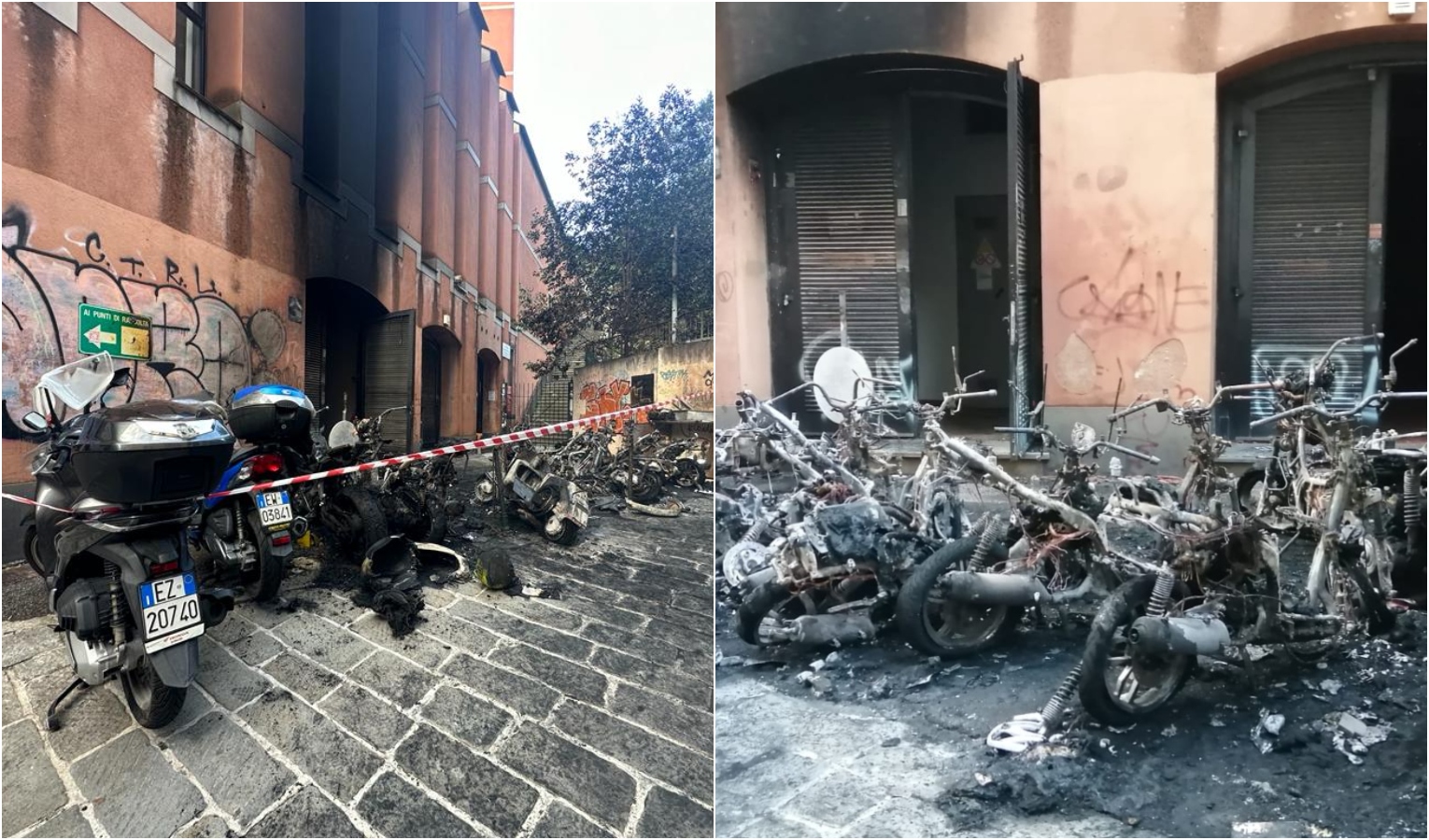 Genova, 14 motorini in fiamme: le telecamere immortalano lancio molotov