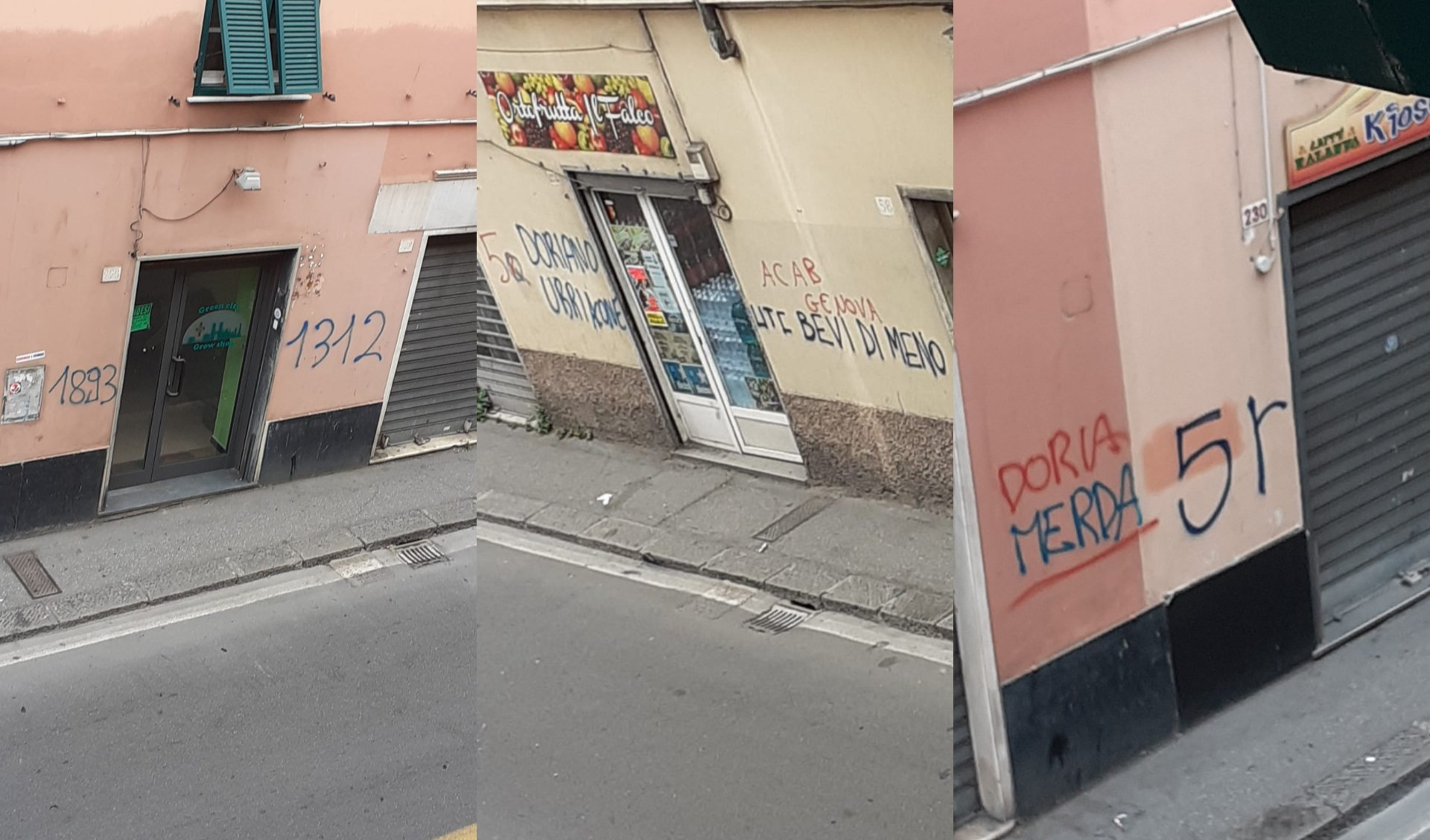 Genoa, i tifosi rossoblù imbrattano via Canevari e spaccano citofono alla Foce