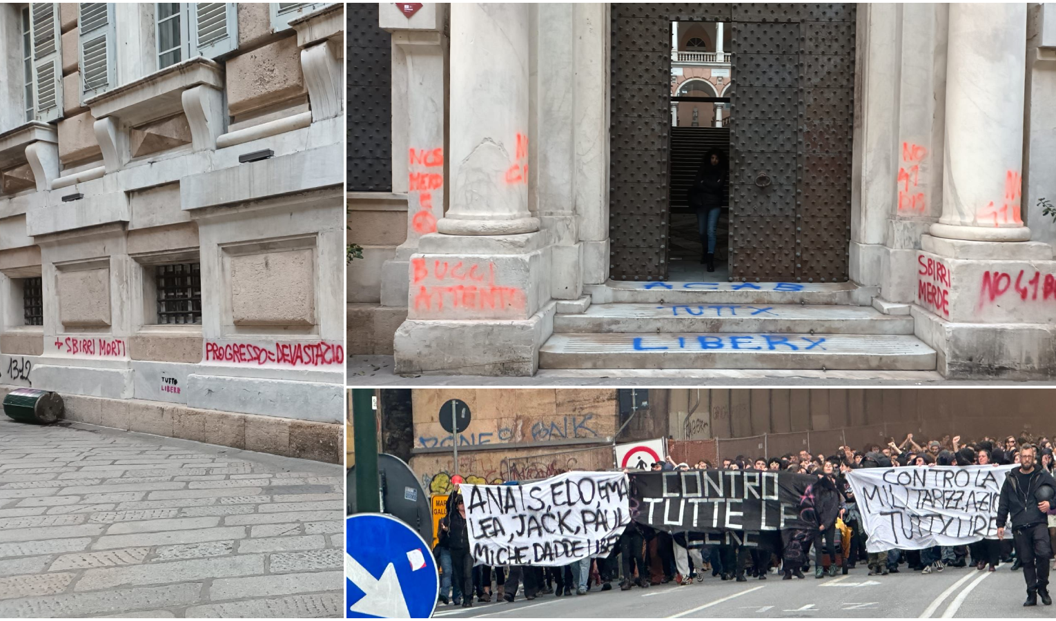 Manifestazione contro anarchici arrestati, Tursi sfregiato