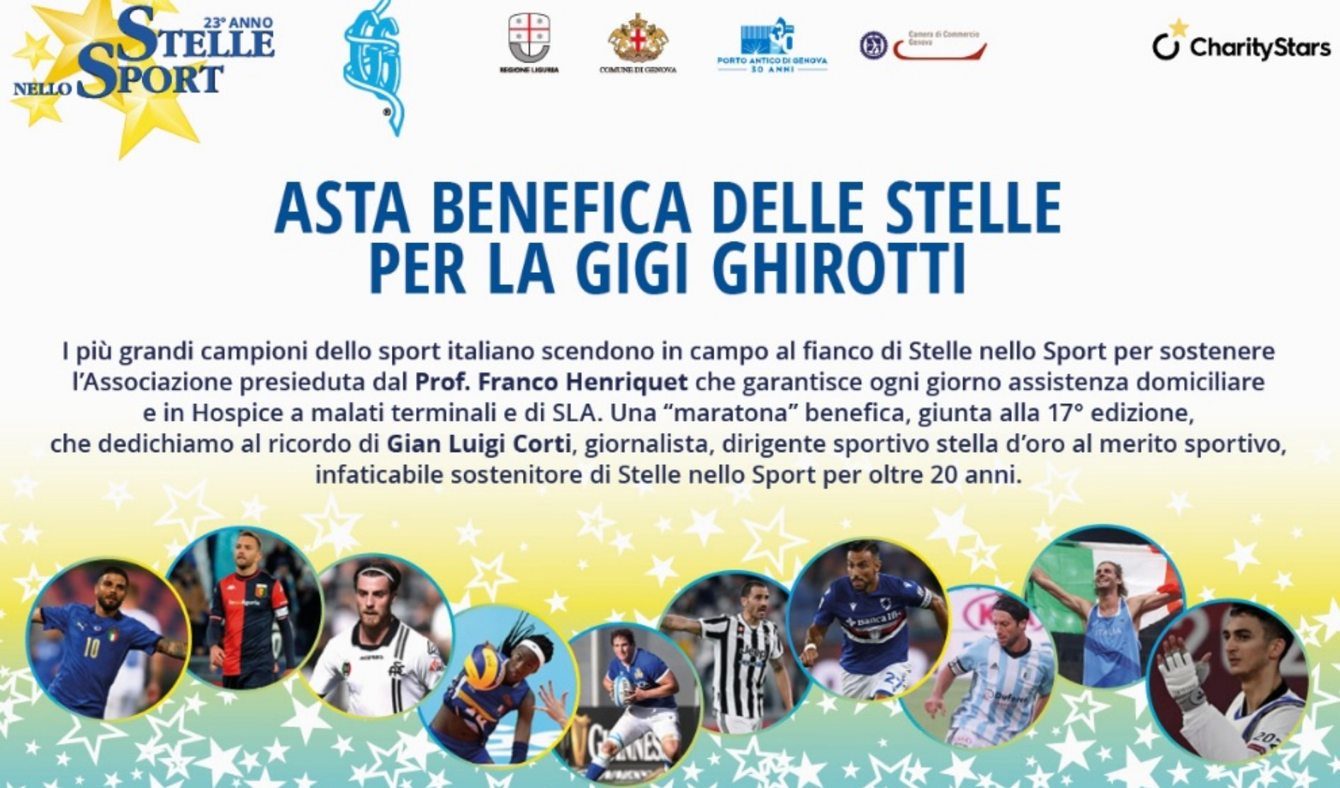 Quintetto stellare all'Asta su CharityStars per la Gigi Ghirotti   
