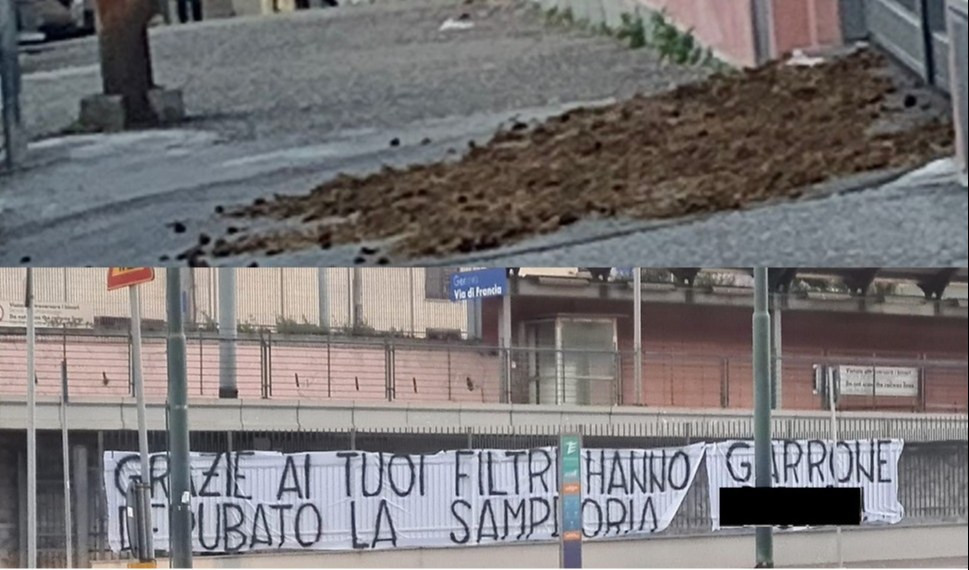Striscione contro Garrone a Genova Sampierdarena